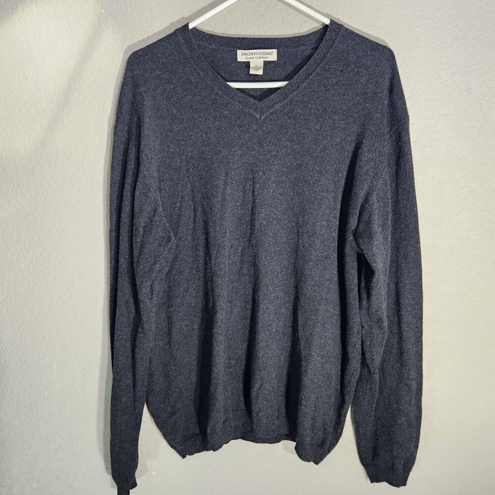 Pronto Uomo Cotton Cashmere Gray V-Neck Sweater L